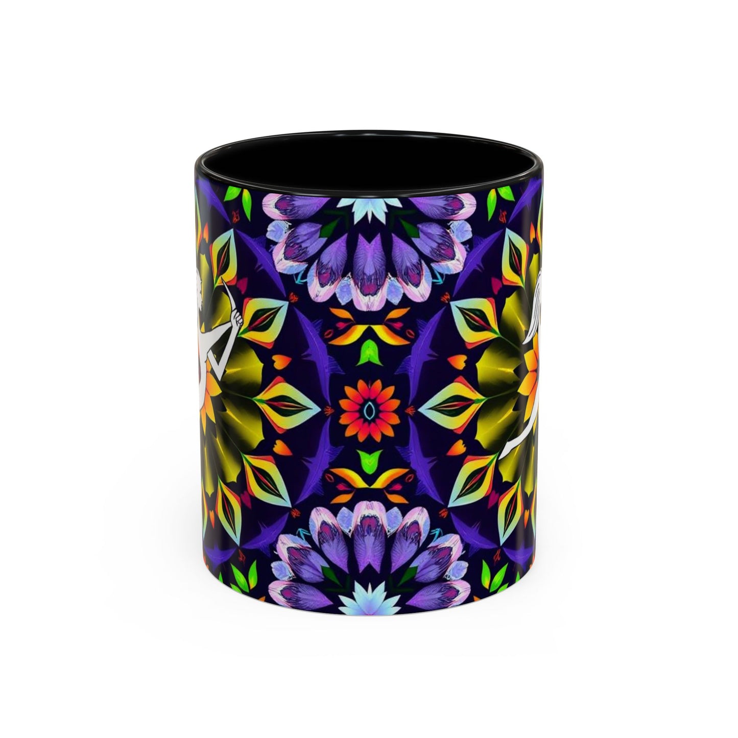 Accent Coffee Mug, Sagittarius, Zodiac v1. Flower Pattern, (11, 15oz)