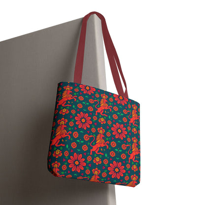 Tote Bag, (AOP), Leo, Zodiac v4, Flower Pattern