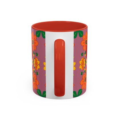 Accent Coffee Mug, Aries, Zodiac v1, Flower Pattern, (11, 15oz)