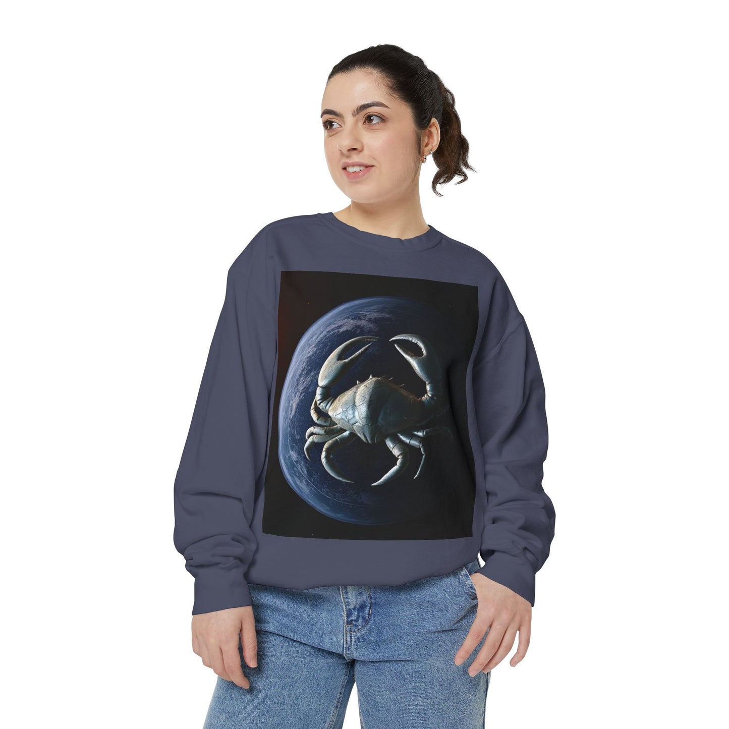 Garment-Dyed Sweatshirt, Unisex, Space Animal Design, Cancer