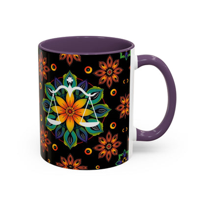 Accent Coffee Mug, Libra, Zodiac v4, Flower Pattern, (11, 15oz)