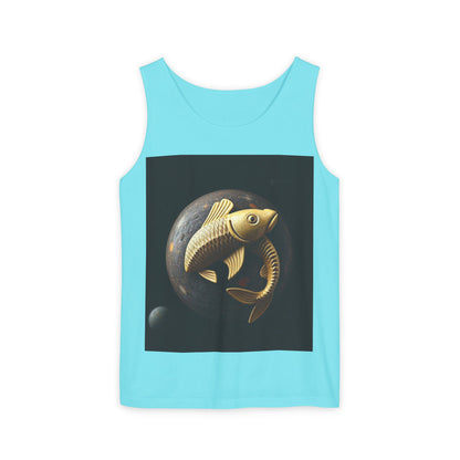 Unisex Garment-Dyed, Tank Top, Pisces Design, Space Animal v1, 100% US cotton