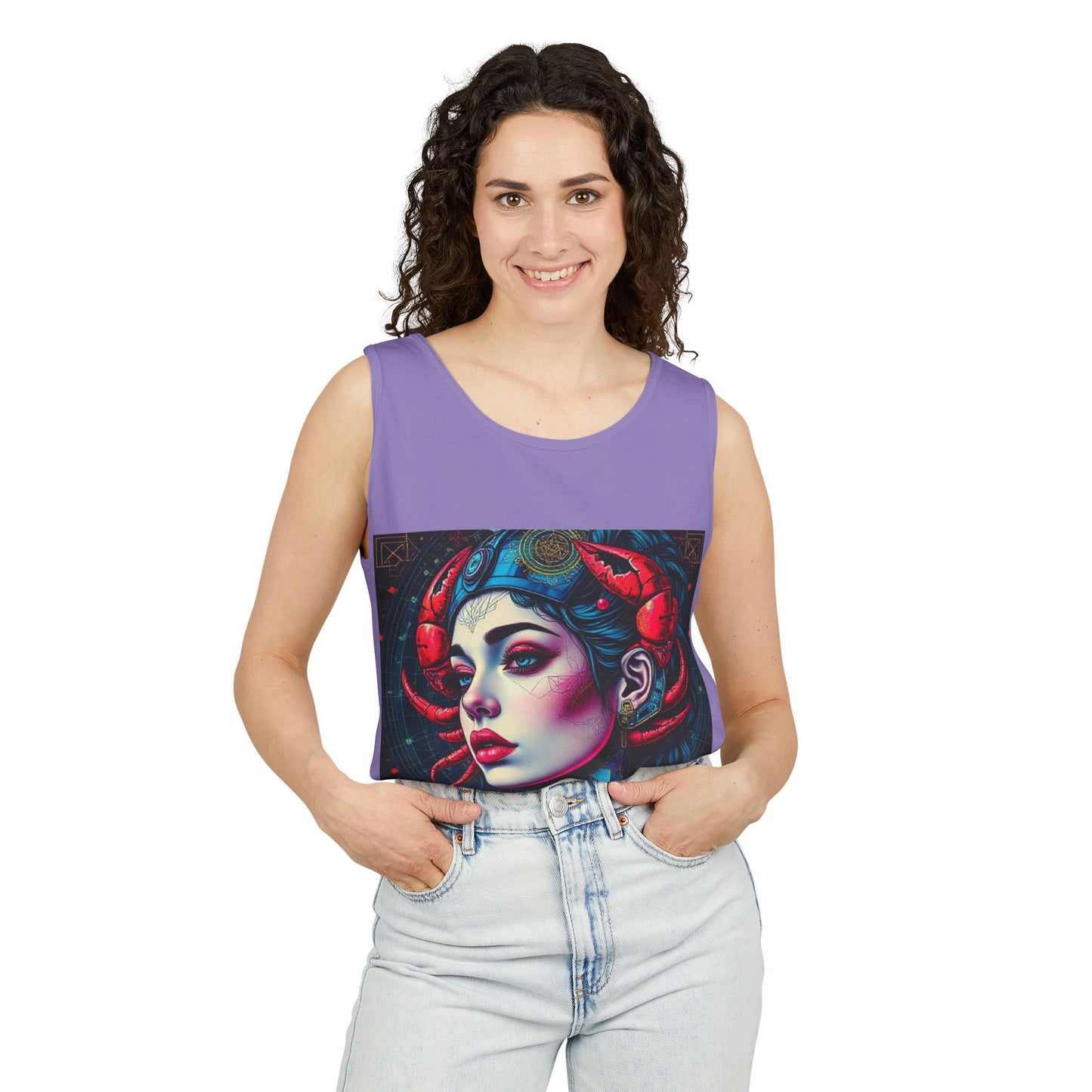 Unisex Garment-Dyed, Tank Top, Cancer, Pop Art v1, 100% US cotton