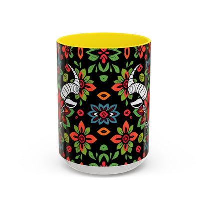 Accent Coffee Mug, Taurus, Zodiac v2. Flower Pattern, (11, 15oz)