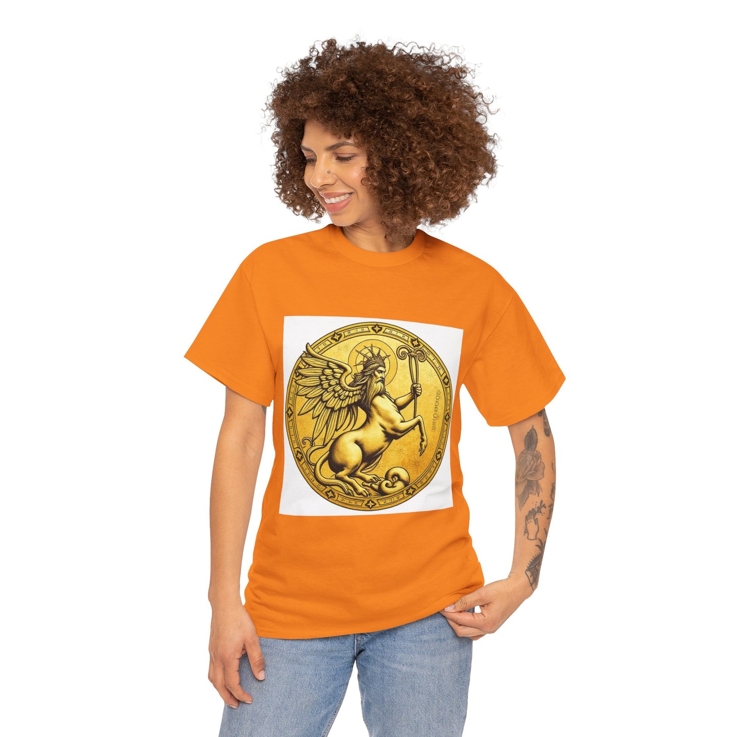 Unisex Heavy Cotton T-Shirt, Golden Angel Coin v1, Virgo Zodiac Design