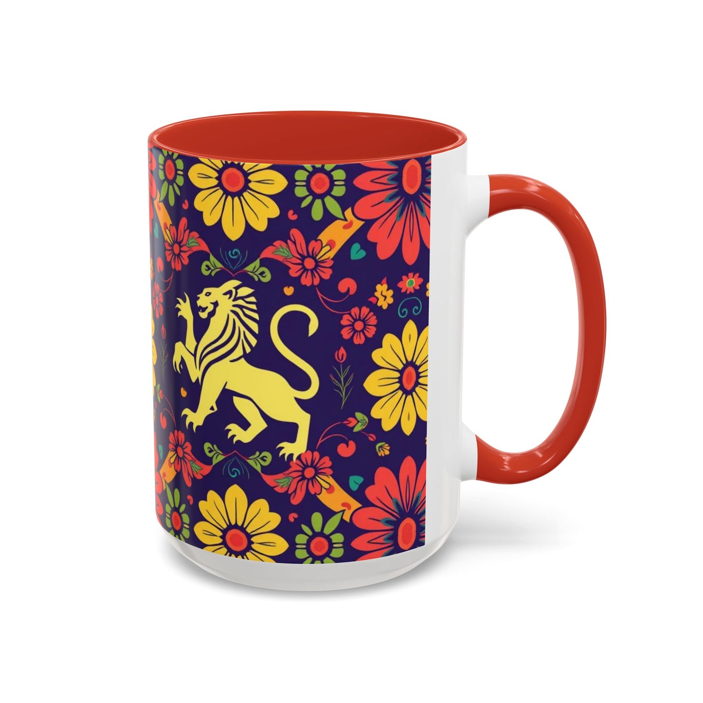 Accent Coffee Mug, Leo, Zodiac v3, Flower Pattern, (11, 15oz)