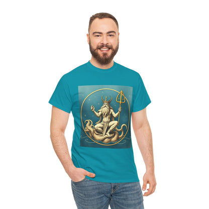 Unisex Heavy Cotton T-Shirt, Aquarius God 2v, Zodiac Design