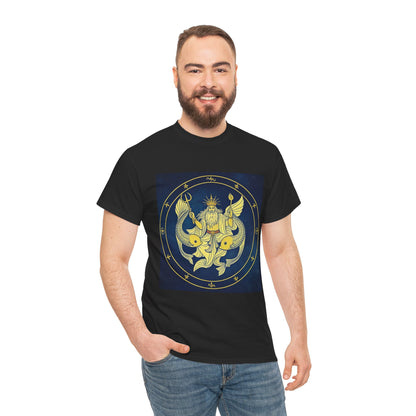 Unisex Heavy Cotton T-Shirt, King of Pisces, Zodiac Design