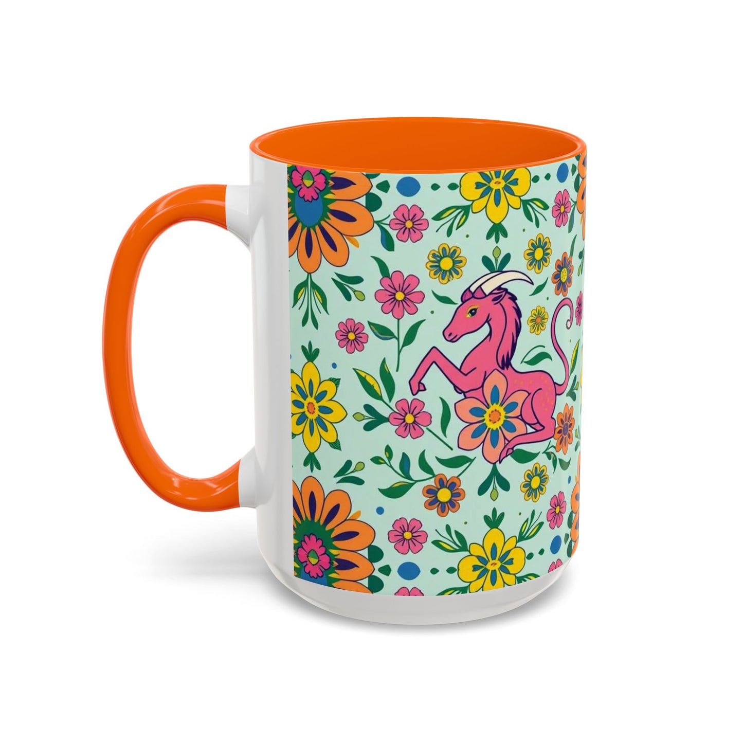 Accent Coffee Mug, Aquarius, Zodiac, Flower Pattern, (11, 15oz)