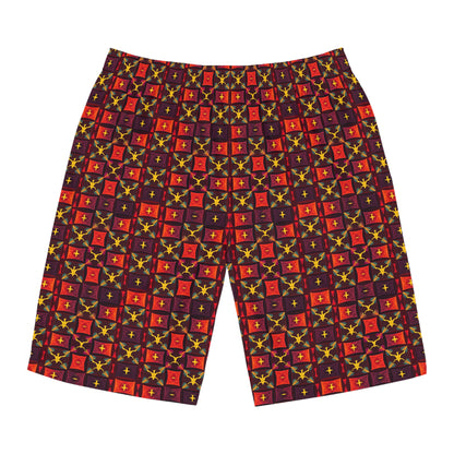 Men's Board Shorts, (AOP), Sagittarius, Zodiac v1, Shape Pattern