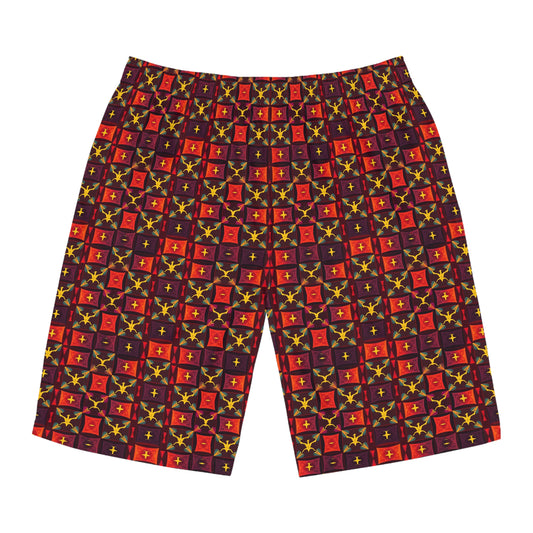 Men's Board Shorts, (AOP), Sagittarius, Zodiac v1, Shape Pattern