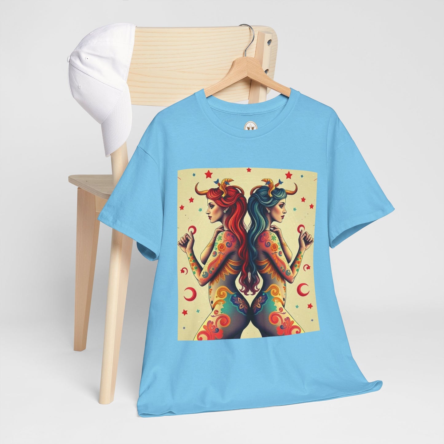 Unisex Heavy Cotton T-Shirt, Gemini, Zodiac v4, Sexy Art