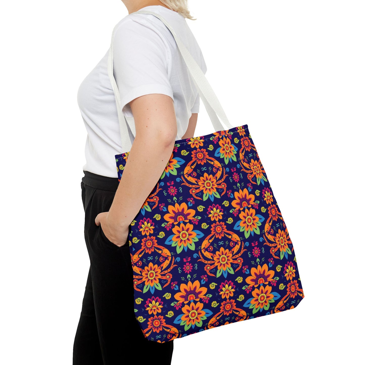 Tote Bag, (AOP), Cancer, Zodiac v6, Flower Pattern