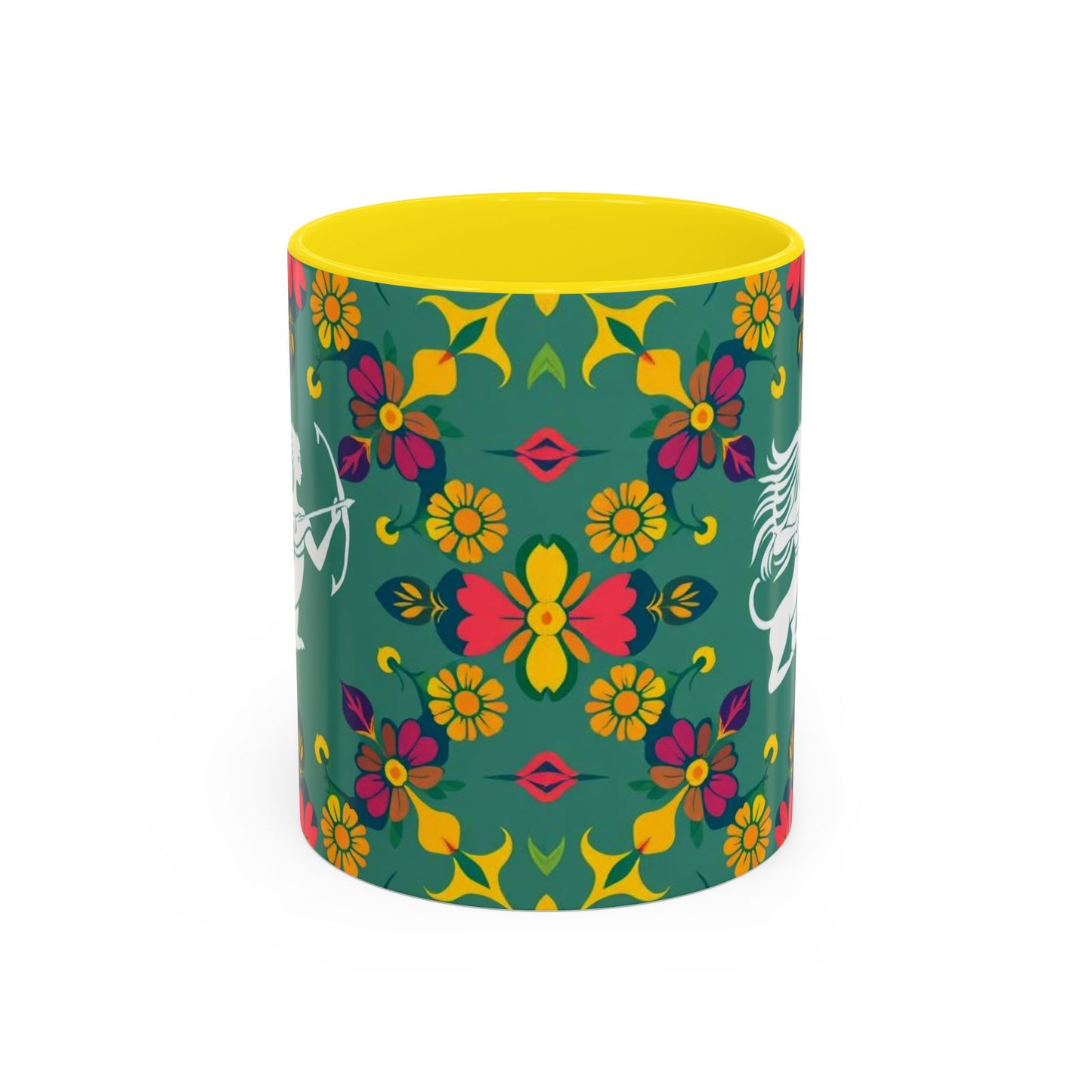 Accent Coffee Mug, Sagittarius, Zodiac. Flower Pattern, (11, 15oz)