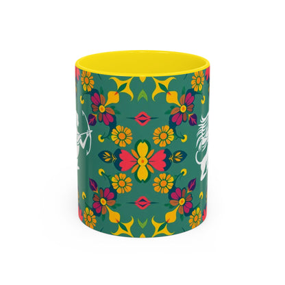 Accent Coffee Mug, Sagittarius, Zodiac. Flower Pattern, (11, 15oz)