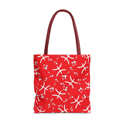 Tote Bag, Pisces Zodiac Sign, AOP, (Red, White)