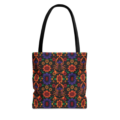 Tote Bag, (AOP), Scorpio, Zodiac v6, Flower Pattern