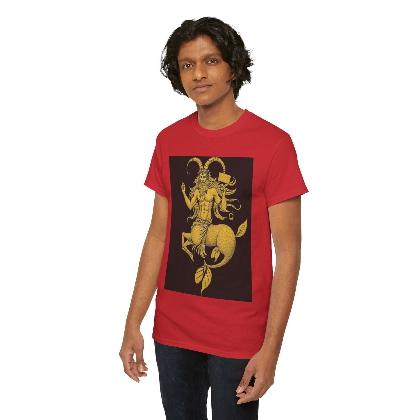 Unisex Heavy Cotton T-Shirt, Capricorn God, Zodiac Design