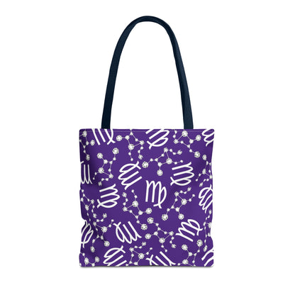 Tote Bag, Virgo Zodiac Sign, AOP, (Purple, White)