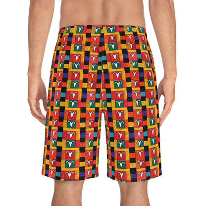 Men's Board Shorts, (AOP), Aries, Zodiac v1, Shape Pattern