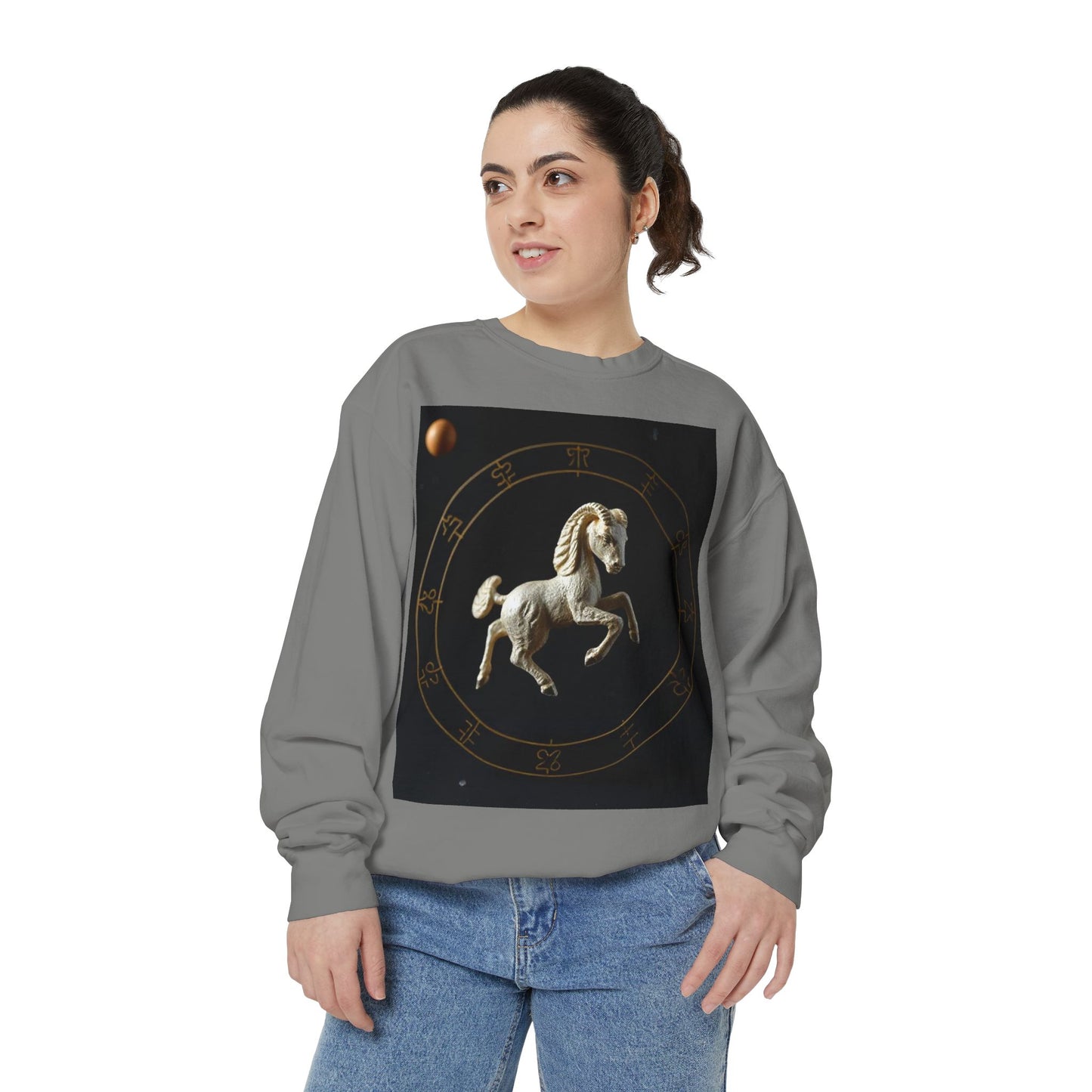 Garment-Dyed Sweatshirt, Unisex, Space Animal Design, Capricorn