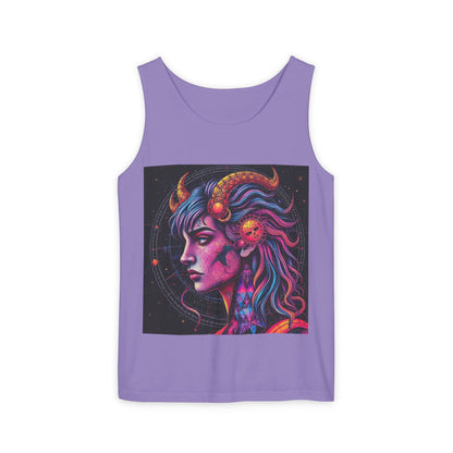 Unisex Garment-Dyed, Tank Top, Virgo Design, Pop Art v1, 100% US cotton
