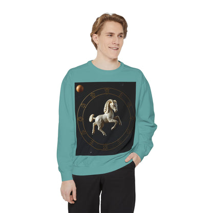 Garment-Dyed Sweatshirt, Unisex, Space Animal Design, Capricorn