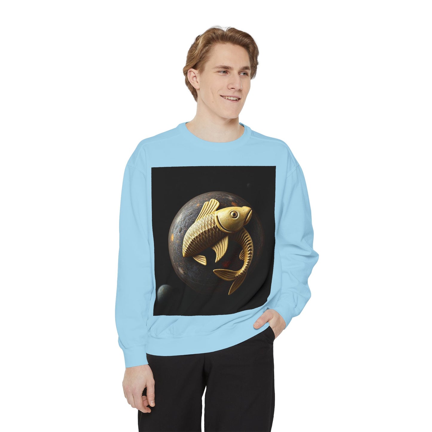 Garment-Dyed Sweatshirt, Unisex, Space Animal Design v1, Pisces