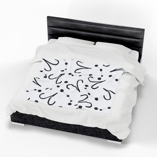 Velveteen Plush Blanket, Aries Zodiac Sign, Constellation & Symbol, White, 100% polyester