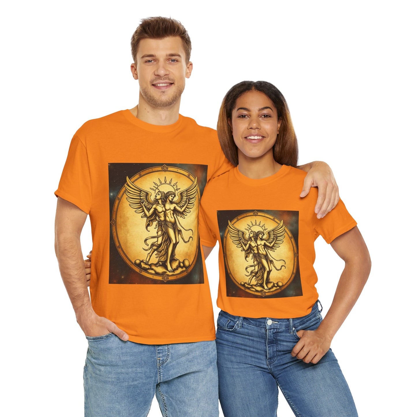 Unisex Heavy Cotton T-Shirt, Twin Angel v1, Gemini Zodiac Design