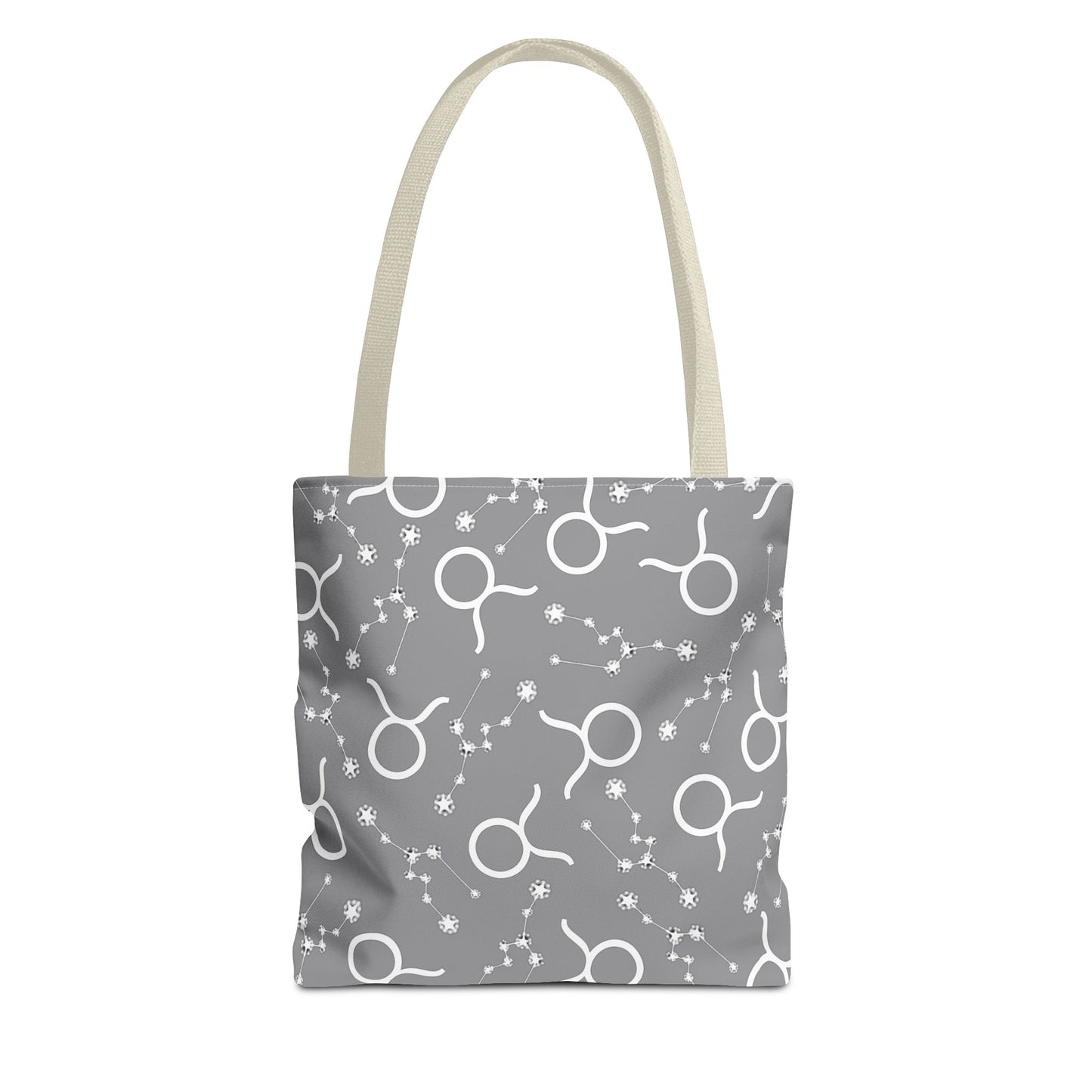 Tote Bag, Taurus Zodiac Sign, AOP, (Grey, White)