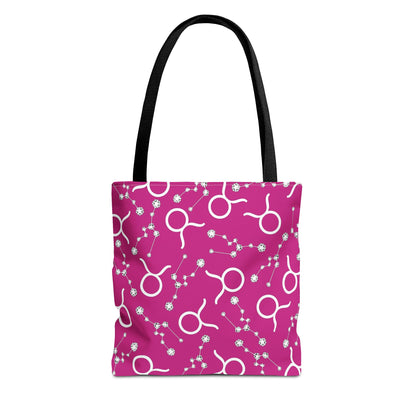 Tote Bag, Taurus Zodiac Sign, AOP, (Pink, White)