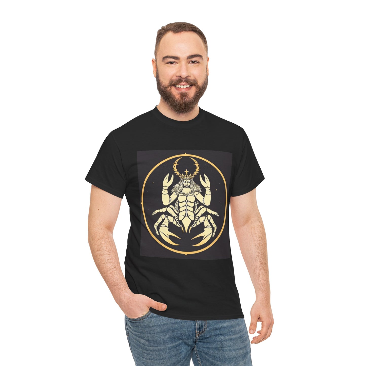 Unisex Heavy Cotton T-Shirt, Scorpio King, Print Art, Zodiac Design