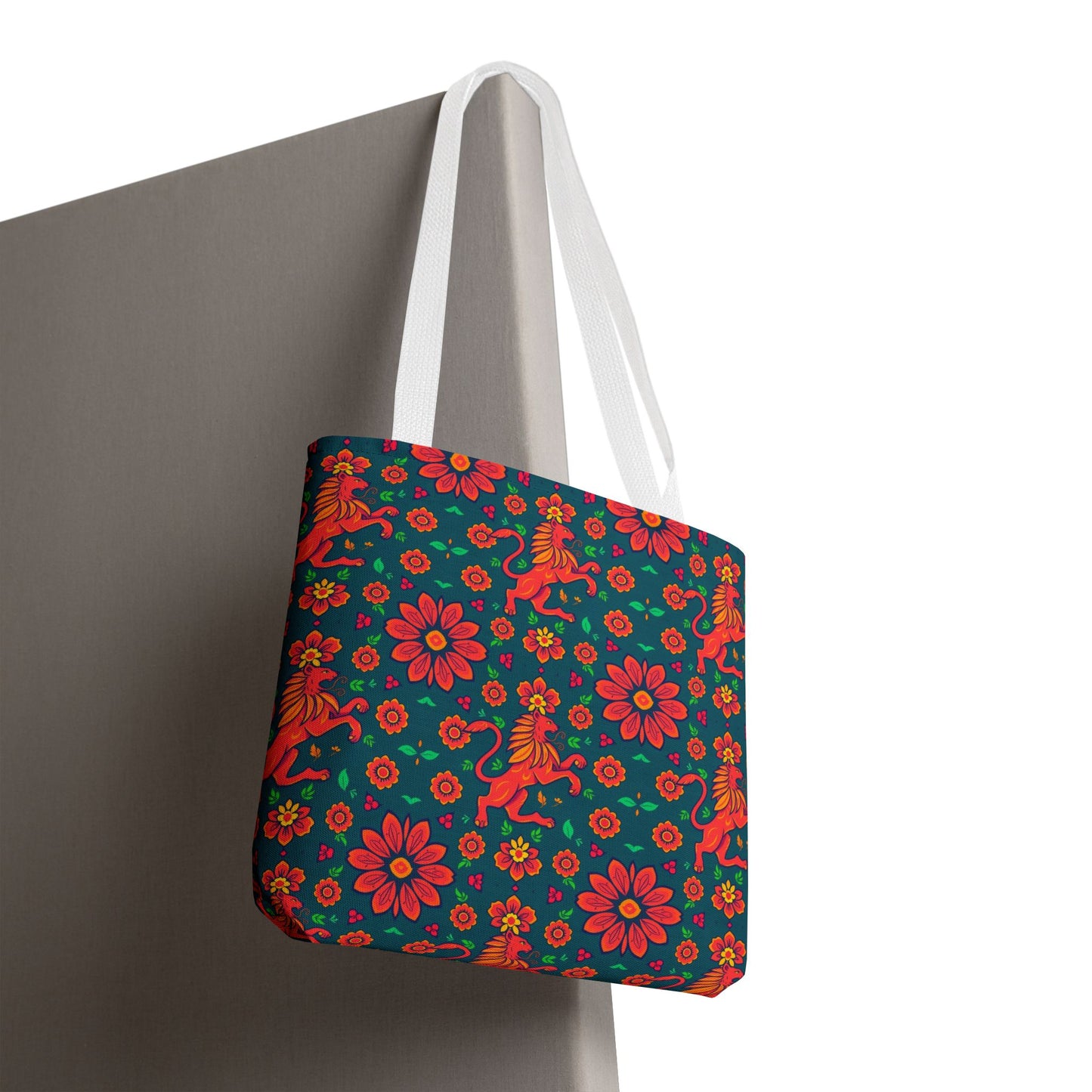 Tote Bag, (AOP), Leo, Zodiac v4, Flower Pattern