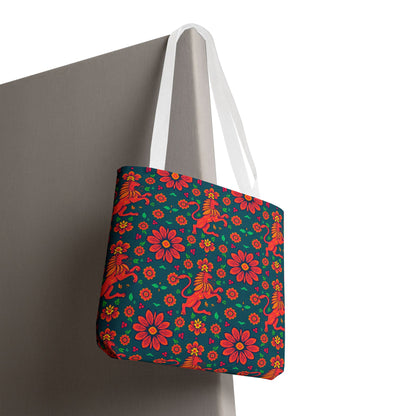 Tote Bag, (AOP), Leo, Zodiac v4, Flower Pattern