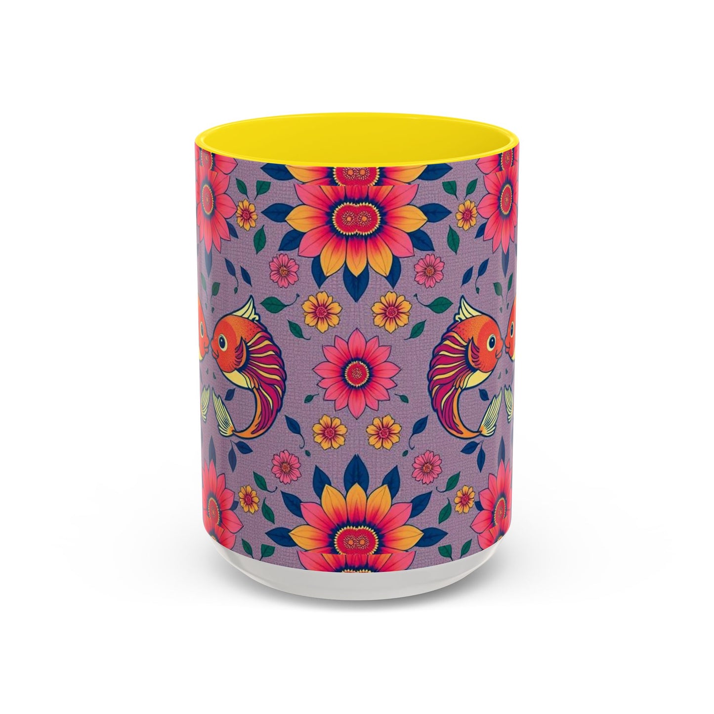 Accent Coffee Mug, Pisces, Zodiac v2, Flower Pattern, (11, 15oz)