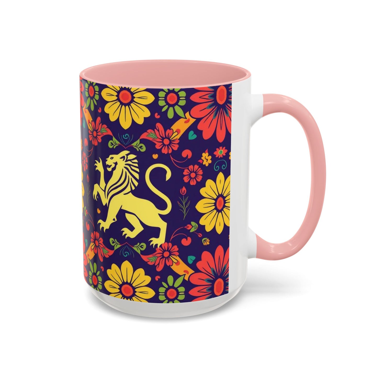 Accent Coffee Mug, Leo, Zodiac v3, Flower Pattern, (11, 15oz)