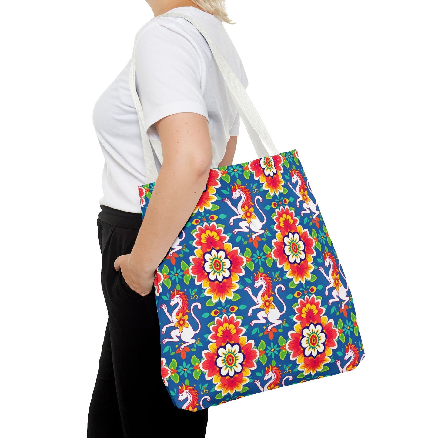 Tote Bag, (AOP), Virgo, Zodiac v2, Flower Pattern