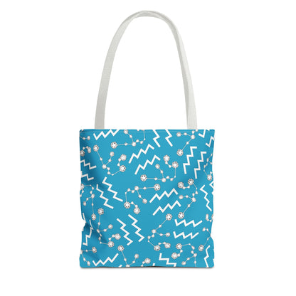 Tote Bag, Aquarius Zodiac Sign, AOP, (Turquoise, White)