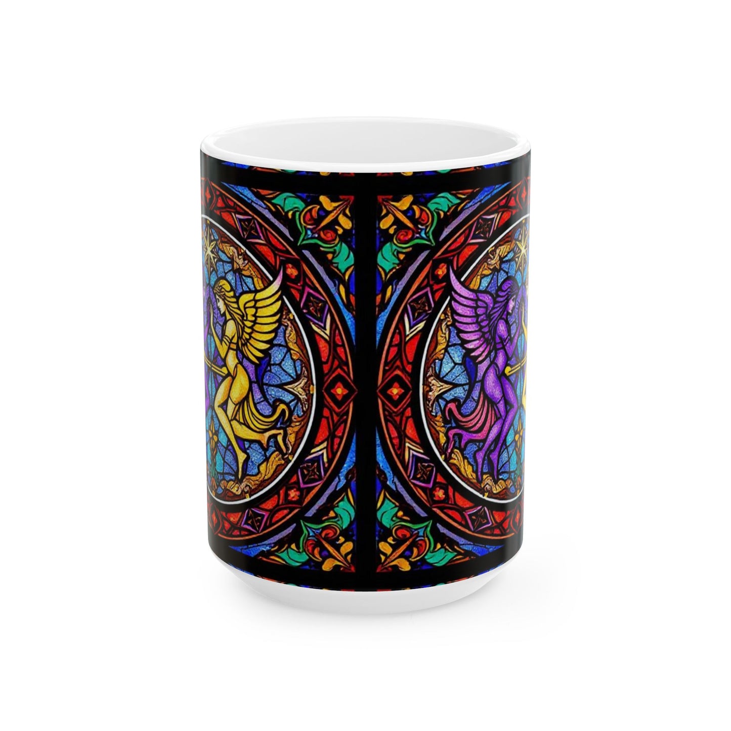 Ceramic Mug, (11oz, 15oz), Ceramic Coffee Mug, AOP, Glass Design v1, Gemini Zodiac