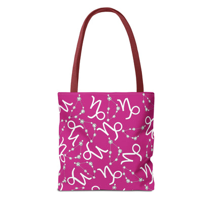 Tote Bag, Capricorn Zodiac Sign, AOP, (Pink, White)