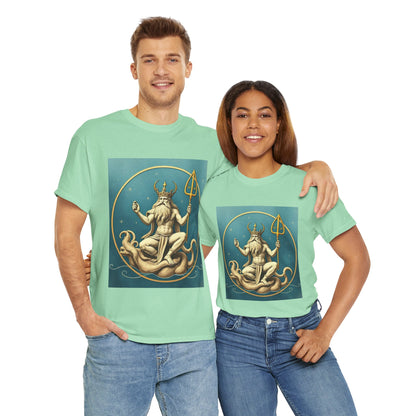 Unisex Heavy Cotton T-Shirt, Aquarius God 2v, Zodiac Design