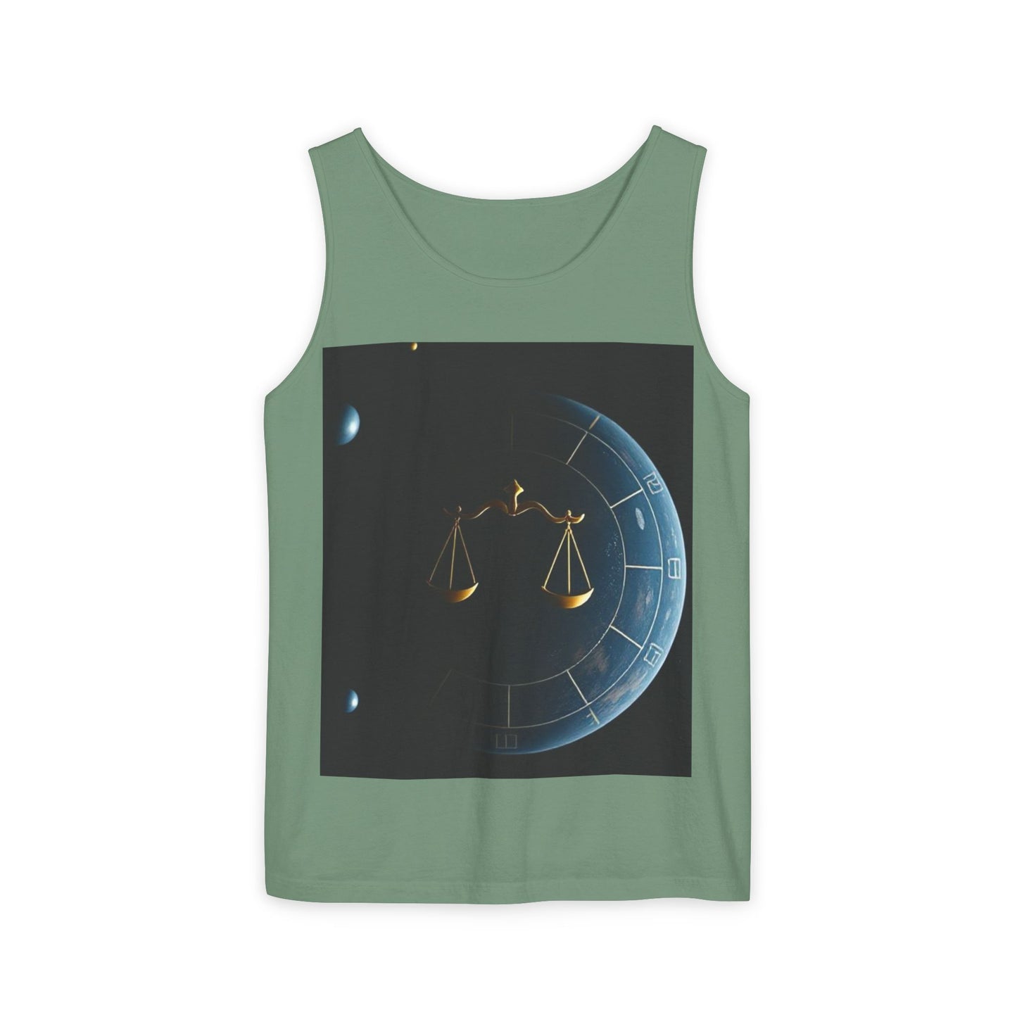 Unisex Garment-Dyed, Tank Top, Libra Design, Space Scale, 100% US cotton