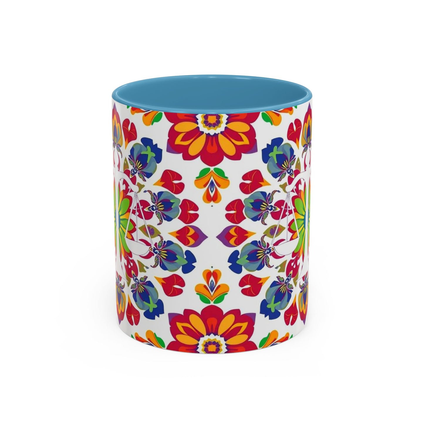 Accent Coffee Mug, Libra, Zodiac v1, Flower Pattern, (11, 15oz)