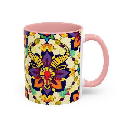 Accent Coffee Mug, Taurus, Zodiac v3. Flower Pattern, (11, 15oz)