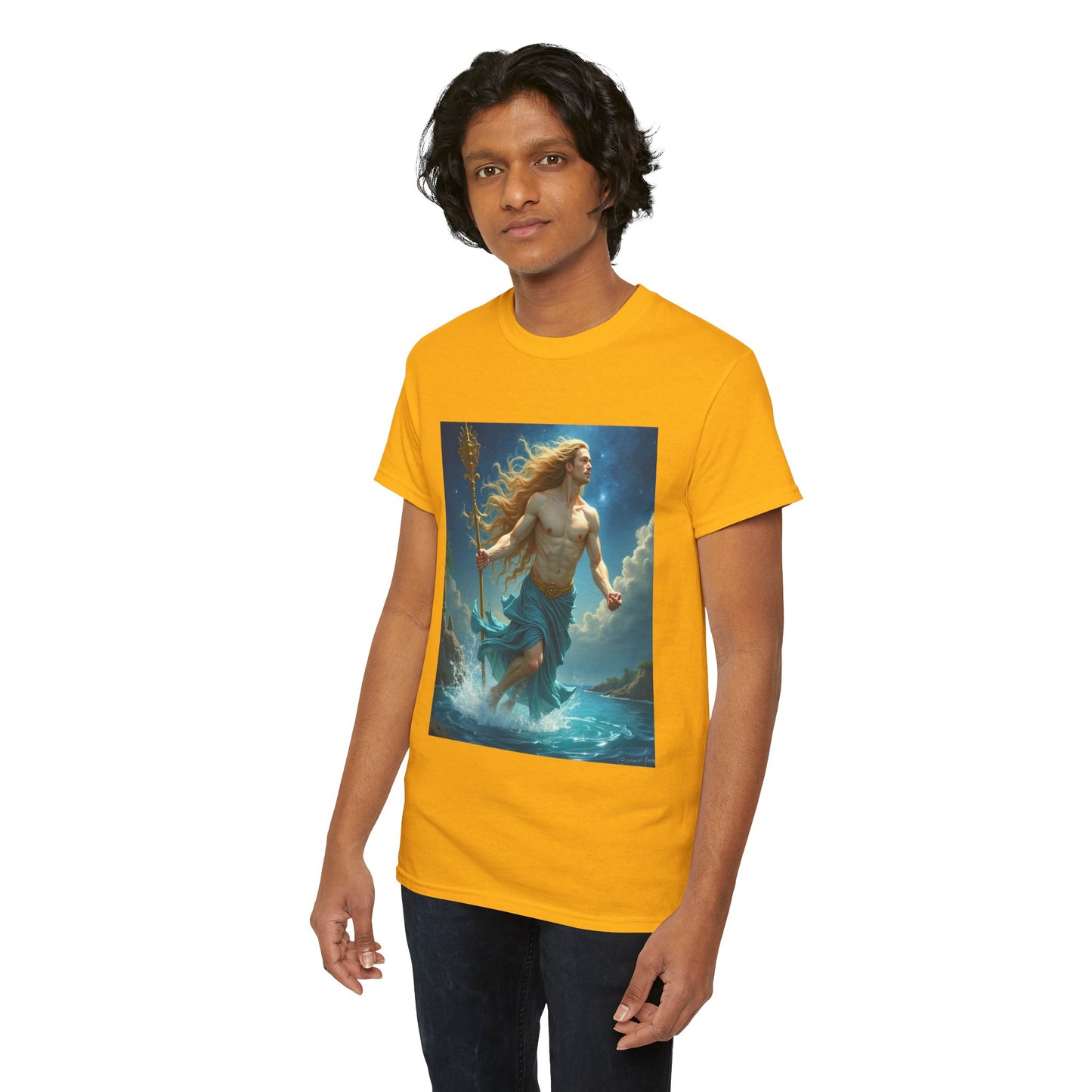 Unisex Heavy Cotton T-Shirt, Aquarius God 4v, Zodiac Design