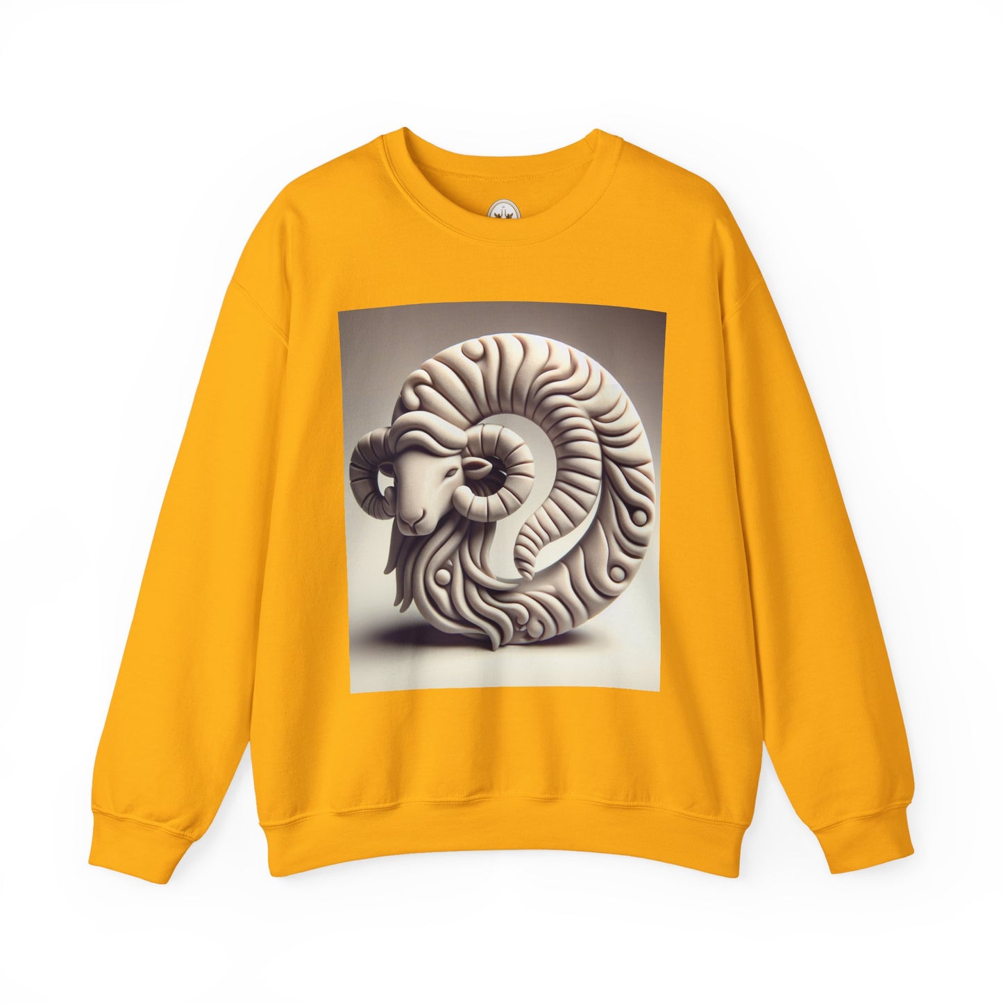 Unisex Heavy Blend™ Crewneck Sweatshirt, Round Statue, Aries Zodiac Design