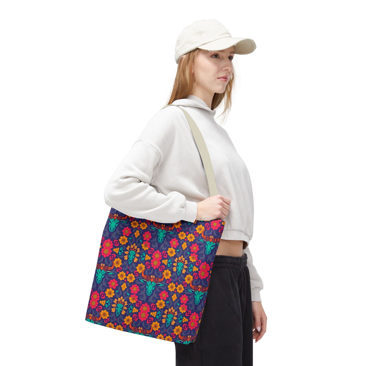 Tote Bag, (AOP), Taurus, Zodiac v1, Flower Pattern
