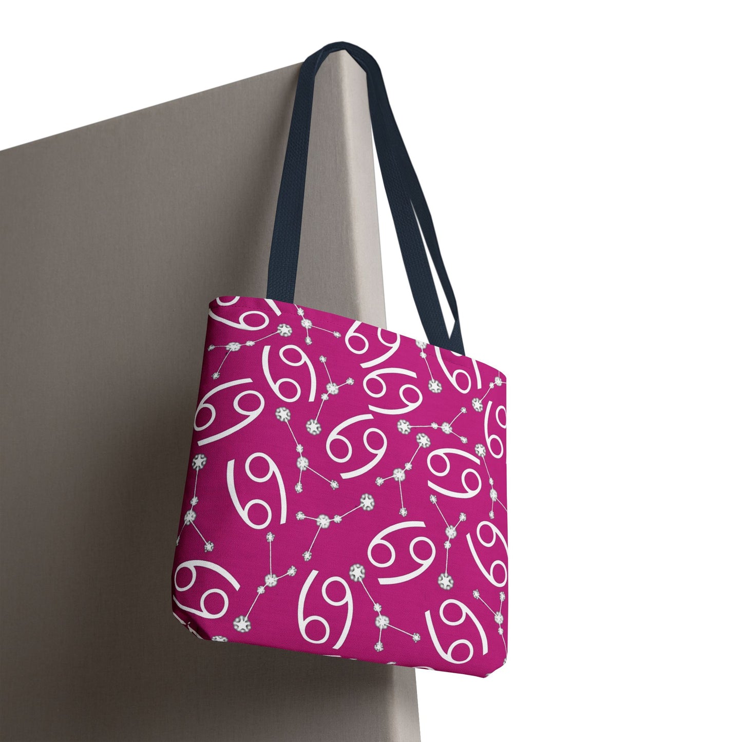Tote Bag, Cancer Zodiac Sign, AOP, (Pink, White)