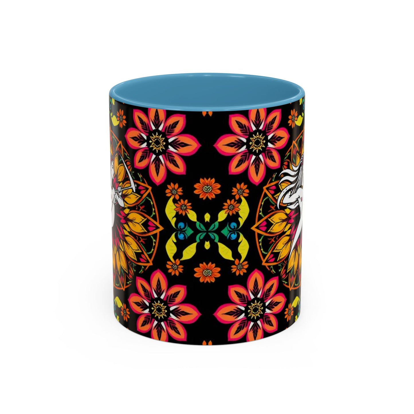 Accent Coffee Mug, Sagittarius, Zodiac v2. Flower Pattern, (11, 15oz)